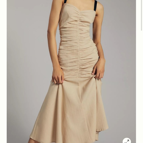 ATSU Summer Ruched MIDI Dress beige size 6 - Picture 3 of 10